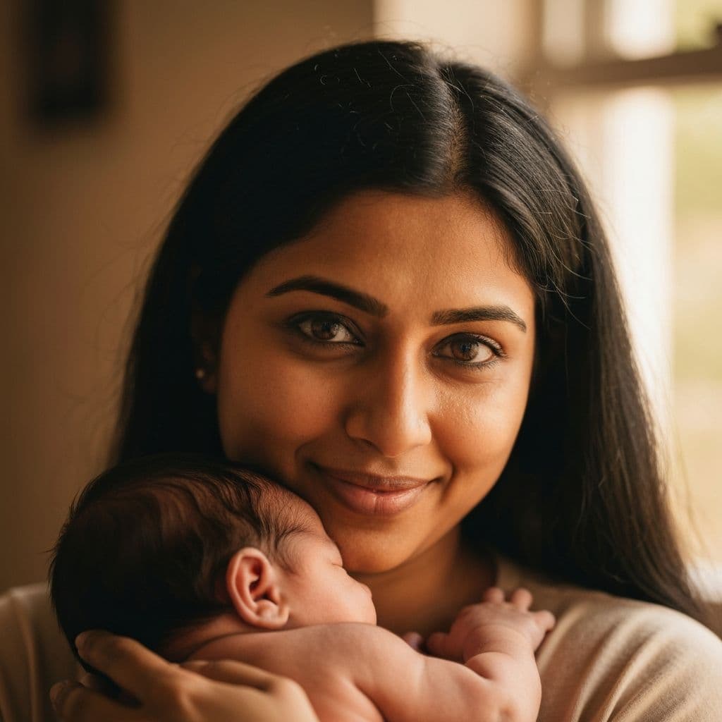 Mother tenderly holding her newborn baby